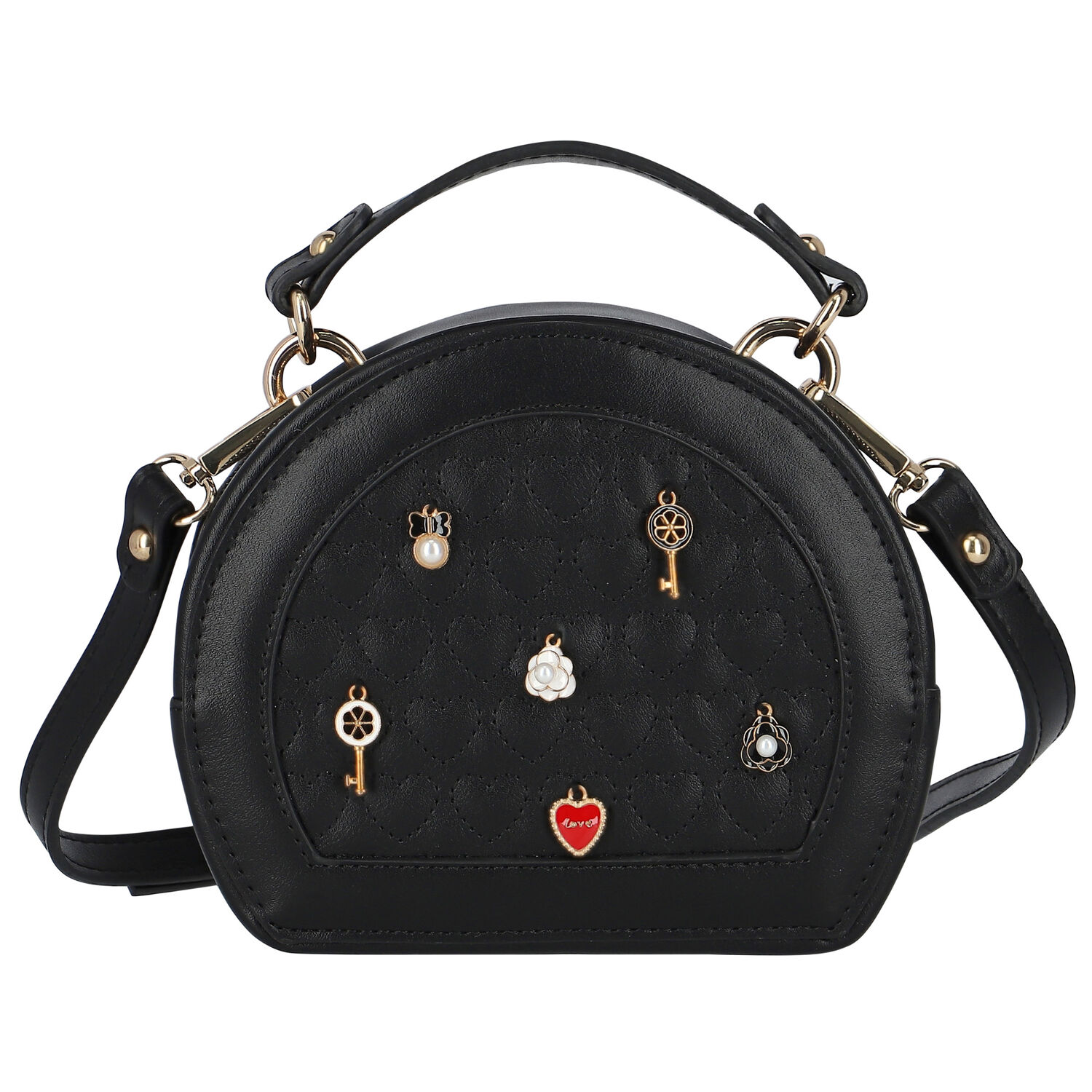 Girls Black Shoulder Bag, 2, hi-res
