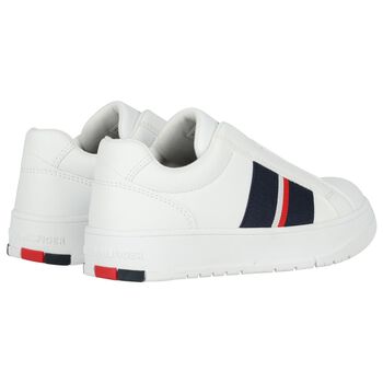 Boys White Logo Leather Trainers
