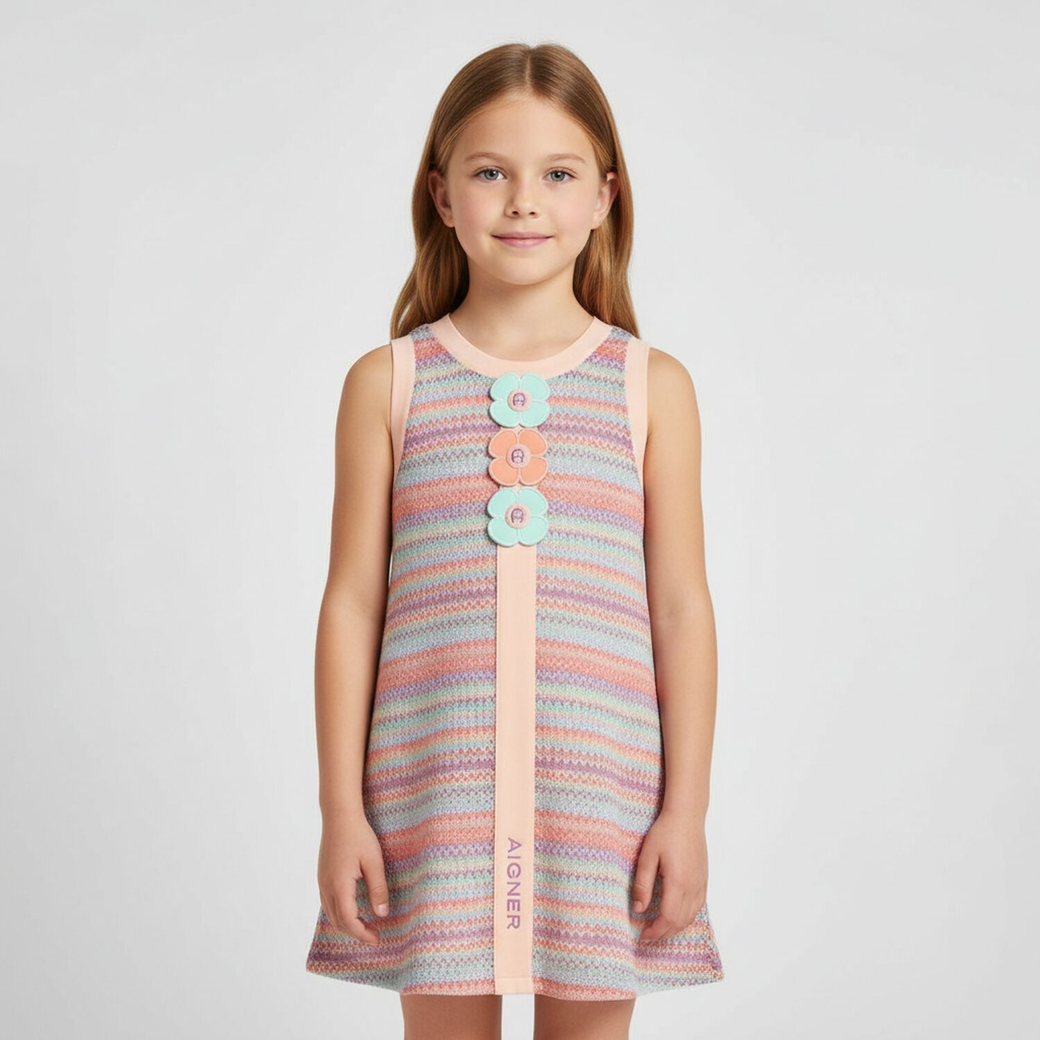 Girls Pink Striped Dress, 1, hi-res
