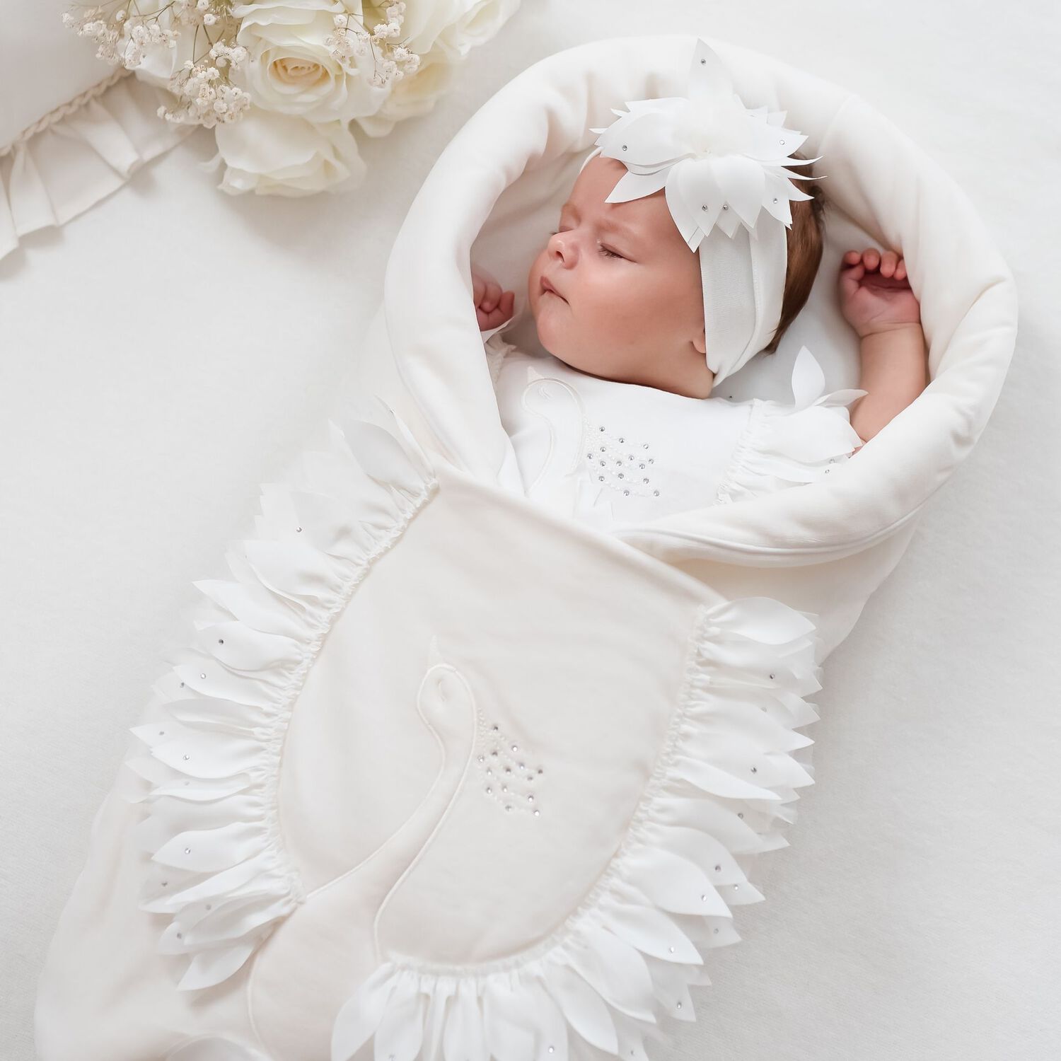 Baby Girls Ivory Swan Nest, 1, hi-res