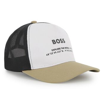 Boys White, Black & Beige Logo Cap