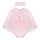 Baby Girls Pink Bow Tulle Dress Set , 2, hi-res