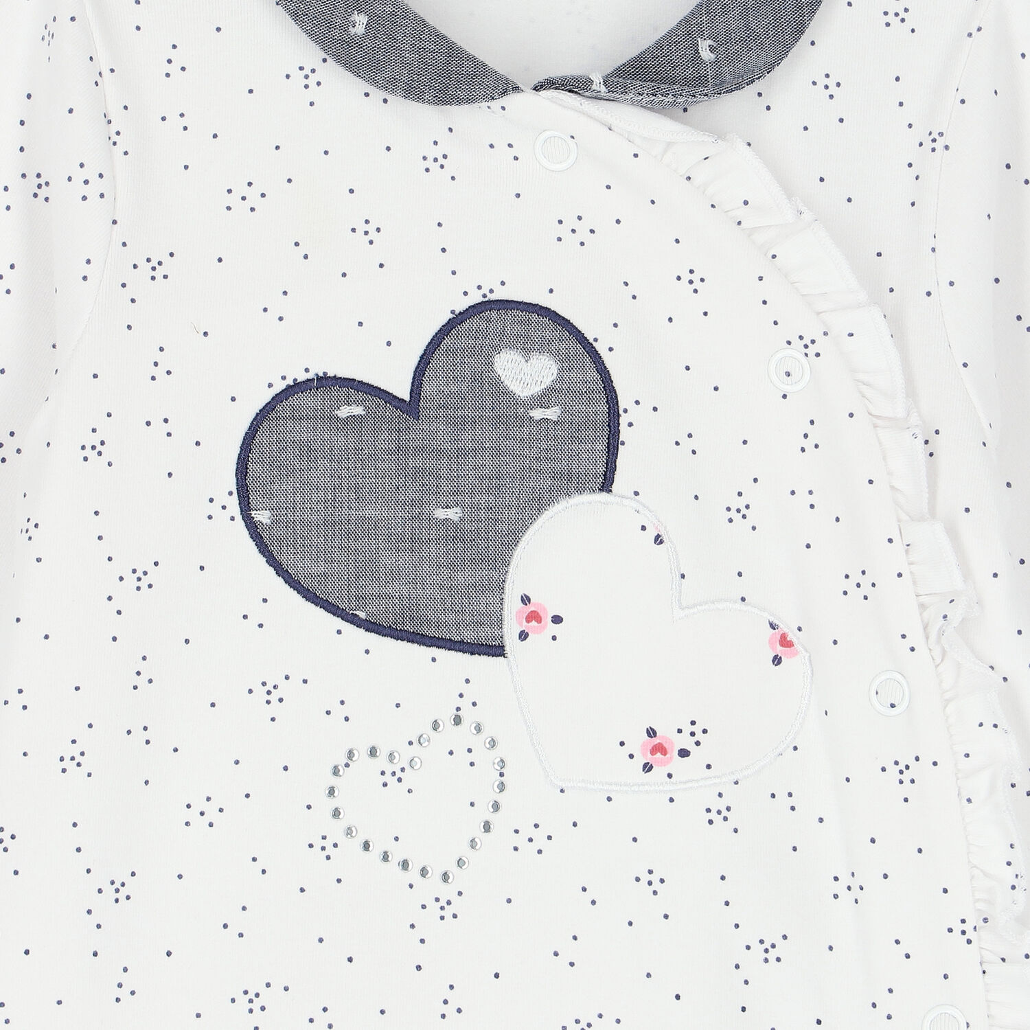 Baby Girls White Heart Babygrow, 1, hi-res