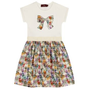 Girls Ivory & Green Ribbon Dress