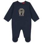 Baby Boys Navy Blue & Gold Babygrow Gift Set , 2, hi-res