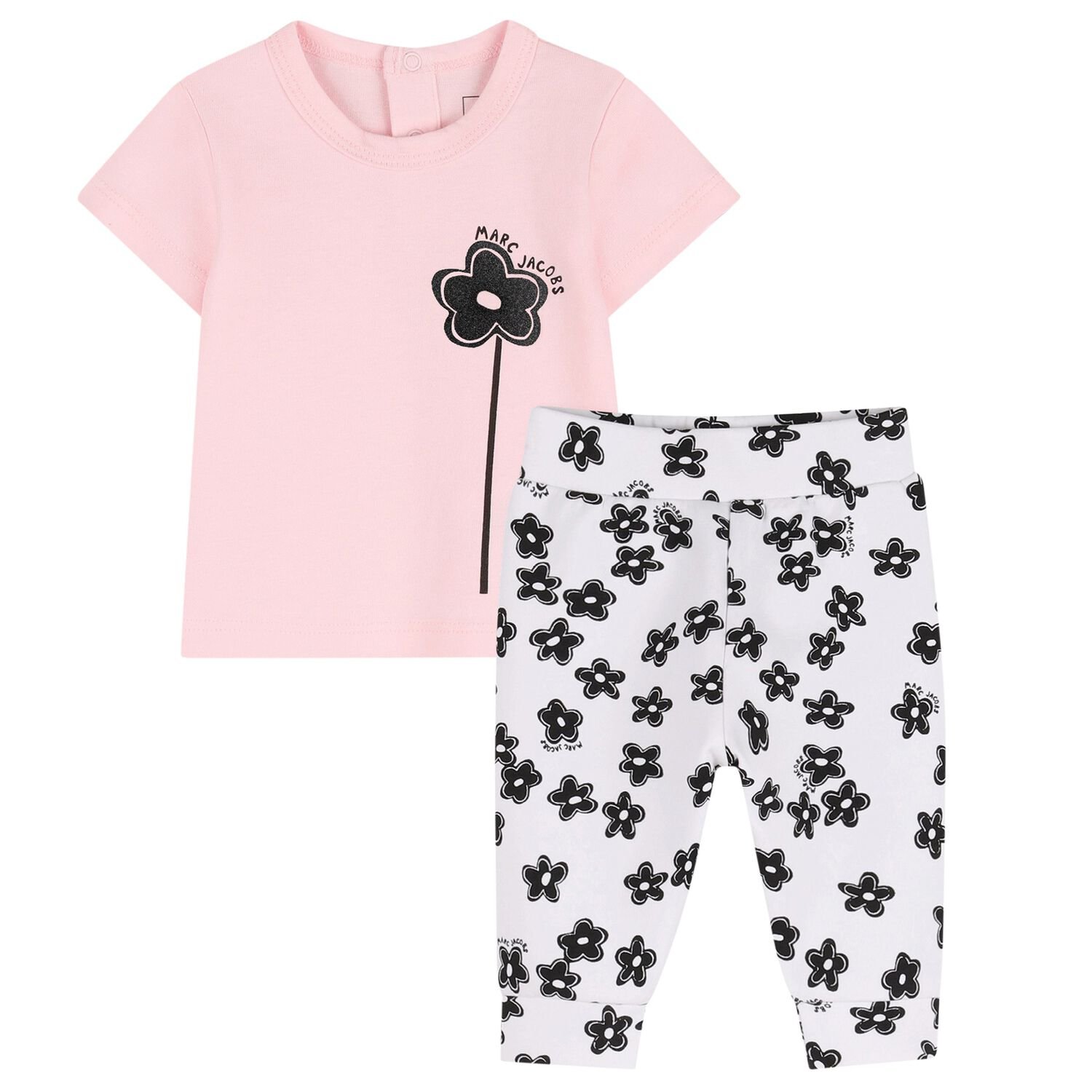 طقم ليجنز بنات بطبعة زهور باللون الوردي و الأبيض, 1, hi-res