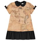 Girls Beige & Black Logo Geo Map Dress, 1, hi-res