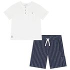Boys White & Blue Shorts Set, 1, hi-res