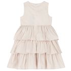 Girls White & Beige Striped Dress, 1, hi-res
