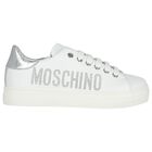 Girls White & Silver Logo Trainers, 1, hi-res