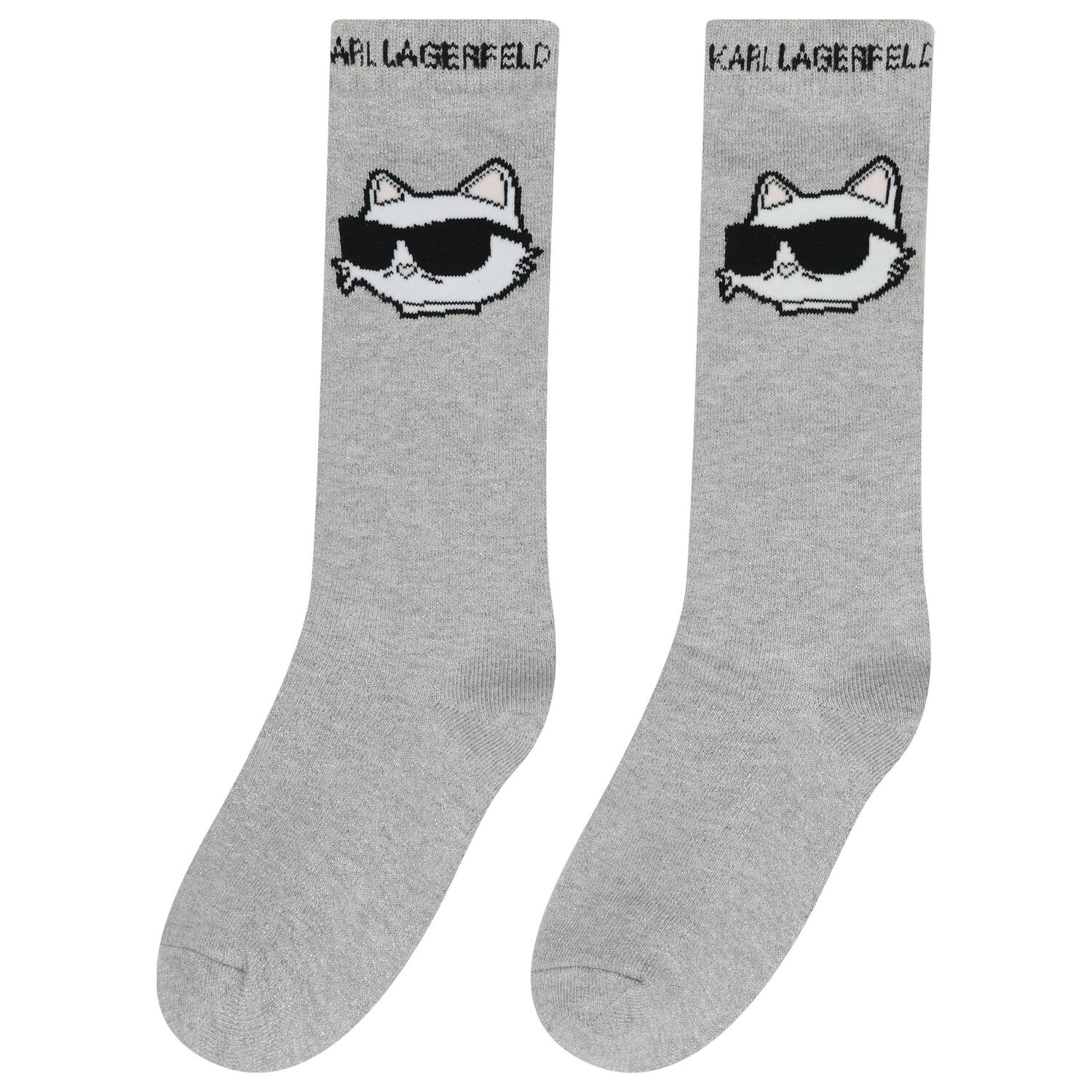 Girls Grey & White Choupette & Logo Socks ( 2 Pack ), 1, hi-res