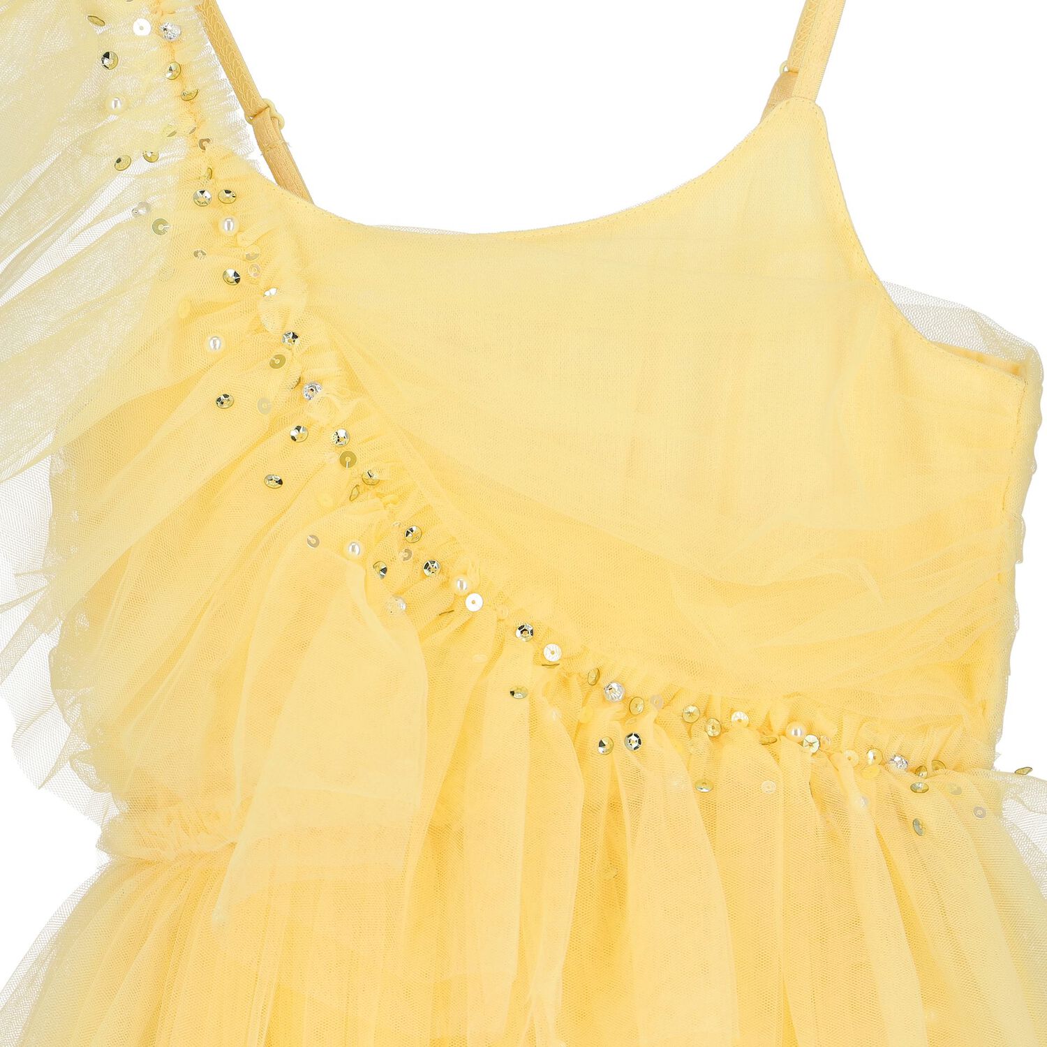 Girls Yellow Ruffled Tulle Dress, 1, hi-res image number null