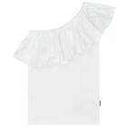 Girls White Ruffled Top, 1, hi-res