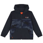 Boys Navy Camouflaged Zip Up Top, 1, hi-res