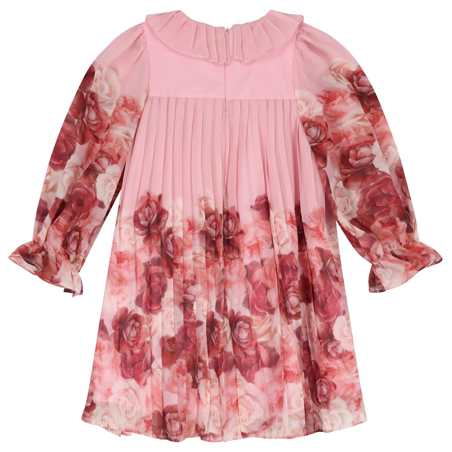Girls Pink Floral Chiffon Dress, 1, hi-res