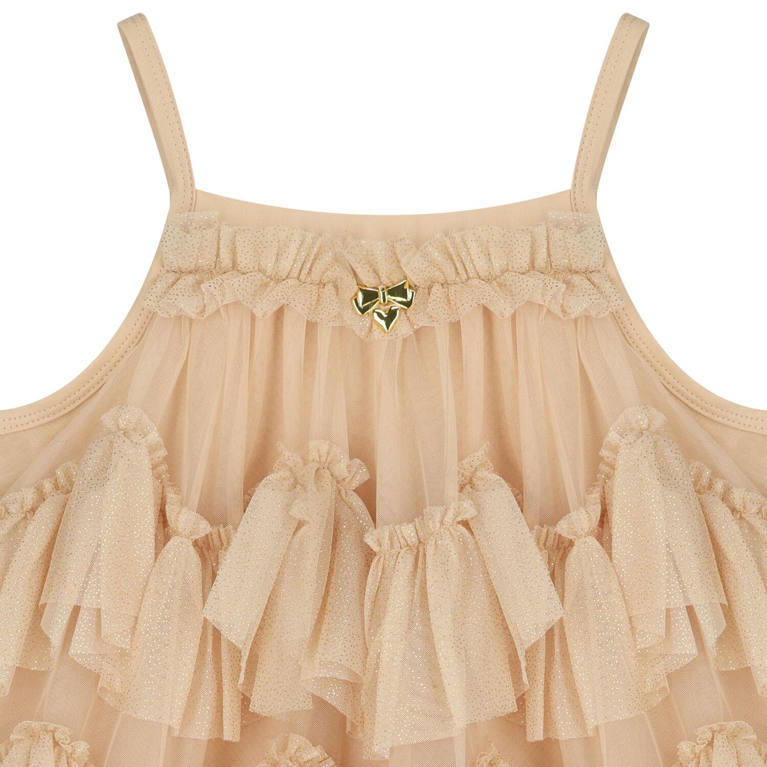 Girls Gold Ruffled Tulle Dress, 1, hi-res