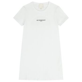 Girls White Logo Ribbed Dress