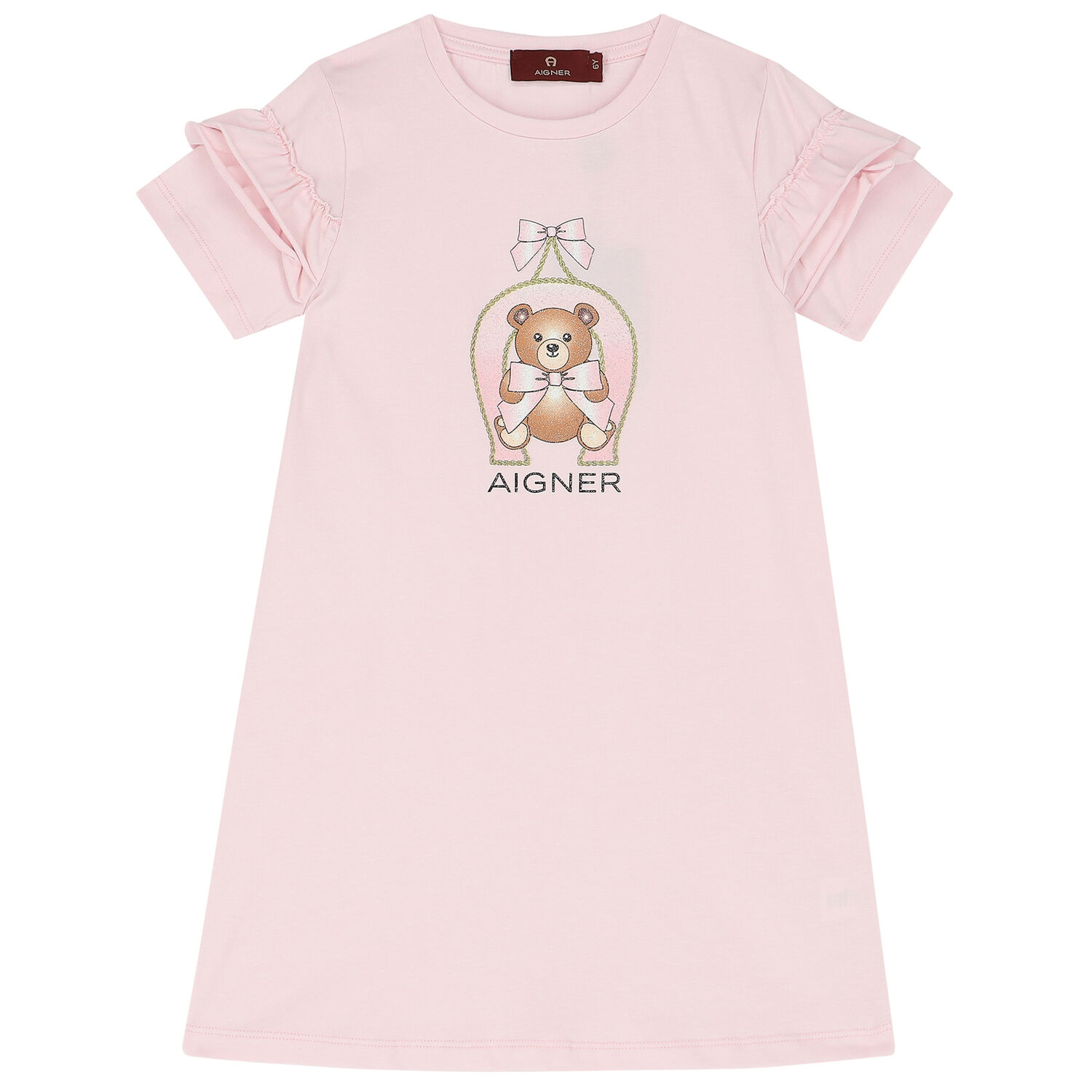Girls Pink Bear Logo Dress, 4, hi-res