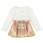 طقم فستان بنات بالشعار باللون العاجى والوردى والاصفر, 1, hi-res