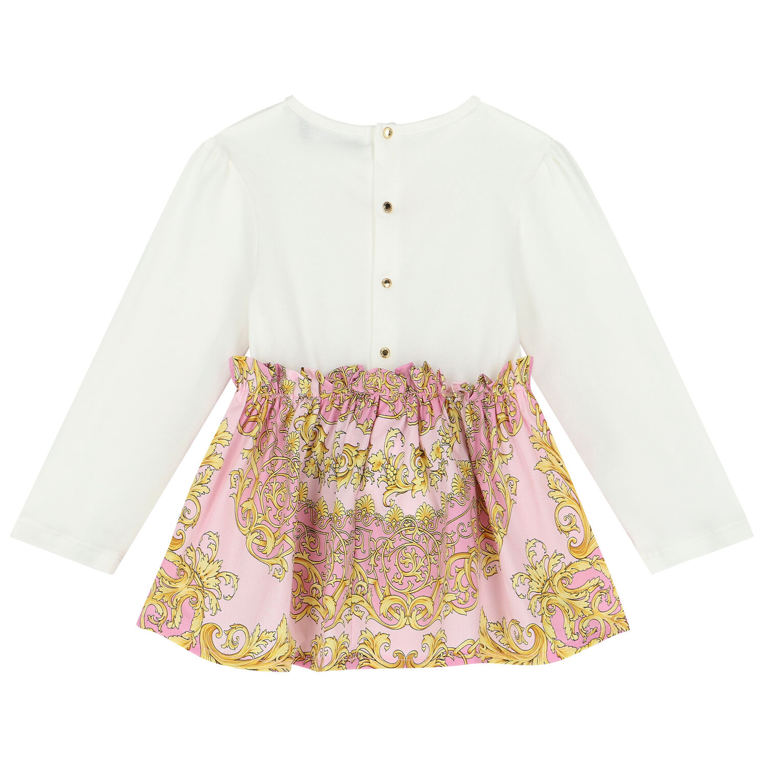 طقم فستان بنات بالشعار باللون العاجى والوردى والاصفر, 1, hi-res