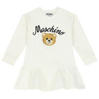 Younger Girls Ivory Teddy Bear Logo Dress, 2, hi-res