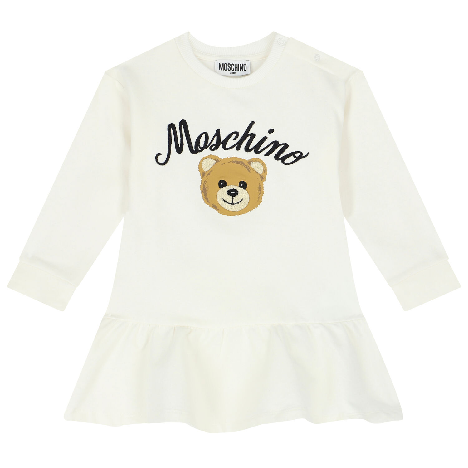 Younger Girls Ivory Teddy Bear Logo Dress, 2, hi-res