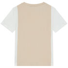 Boys Beige & White Logo T-Shirt, 1, hi-res