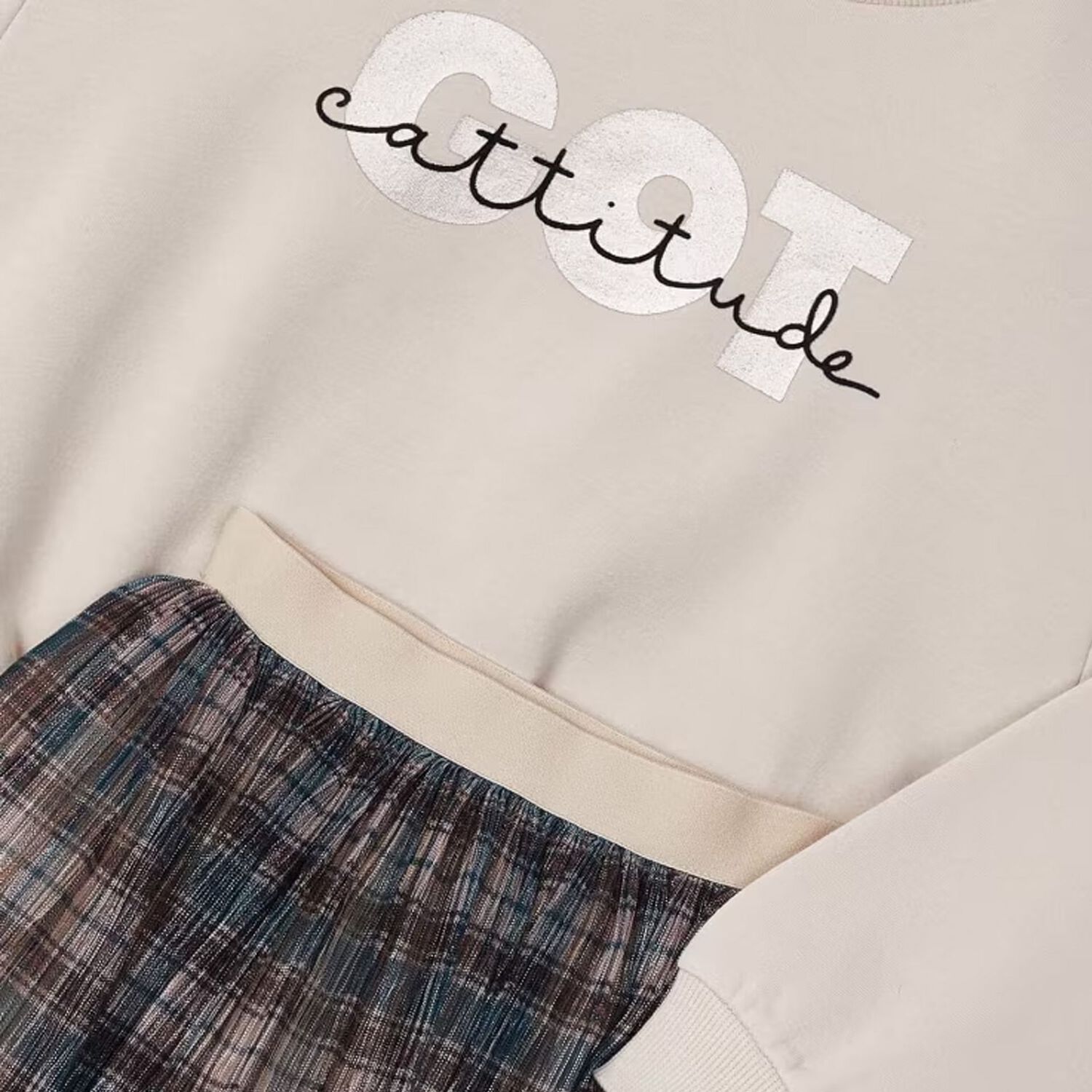 طقم تنورة بنات باللون الأخضر والبيج, 2, hi-res