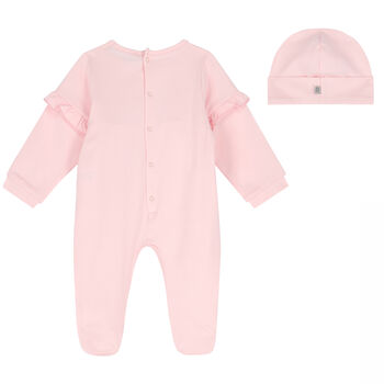 Baby Girls Pink Logo Babygrow & Hat Set