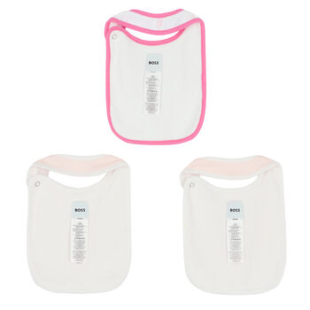 Baby Girls Pink & White Logo Bibs ( 3-Pack )