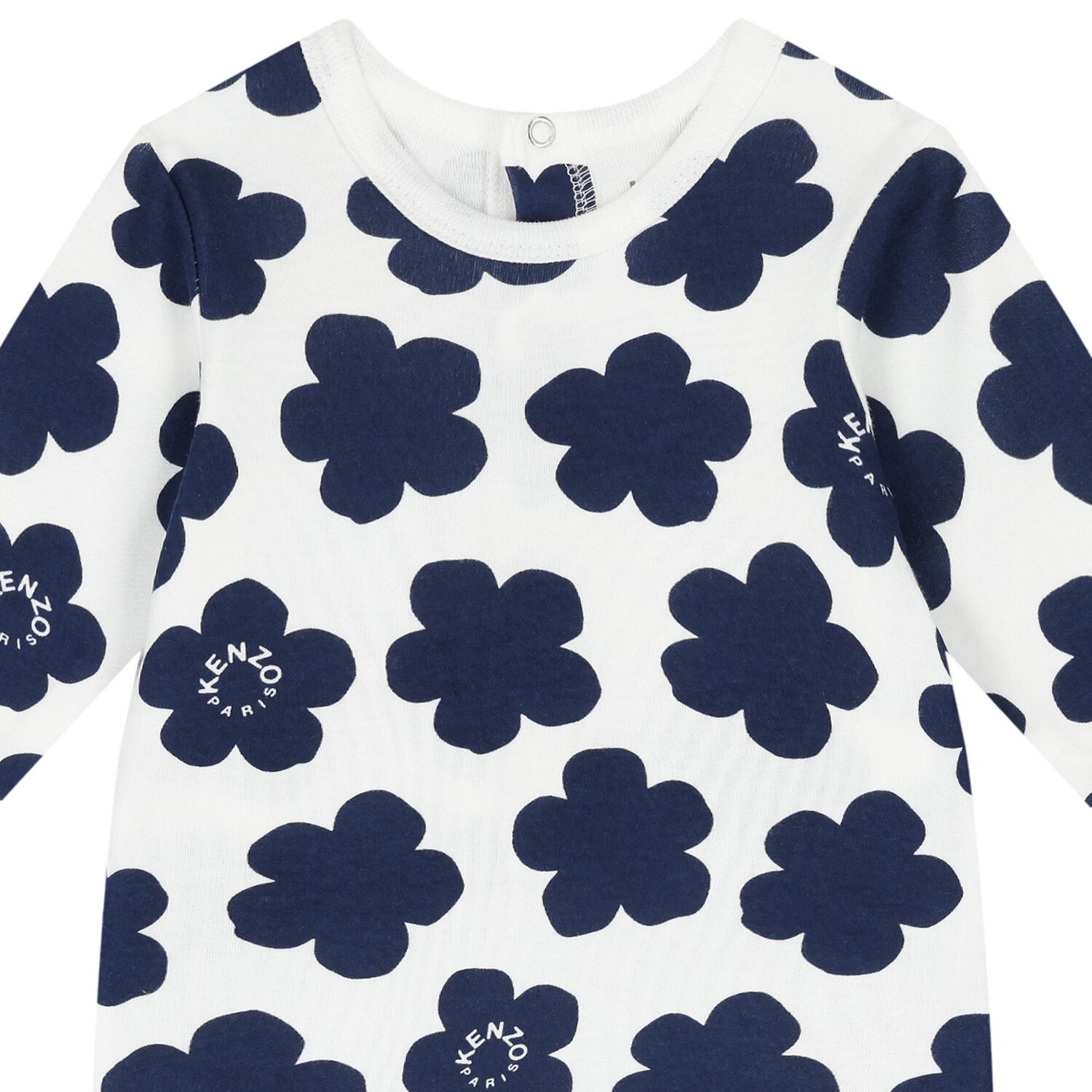 افرول أطفال مزين بزهور بوكي باللون الأبيض والكحلي ( من قطعتين), 1, hi-res