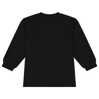 Younger Girls Black Teddy Bear Logo Dress