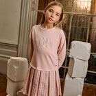 Girls Pink Tweed Sweatshirt Dress, 1, hi-res