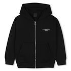 Black Logo Hooded Zip Up Top, 1, hi-res