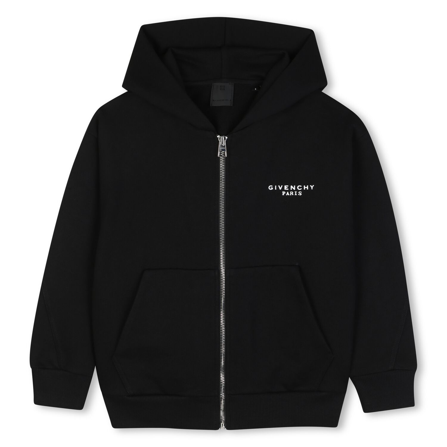 Black Logo Hooded Zip Up Top, 1, hi-res