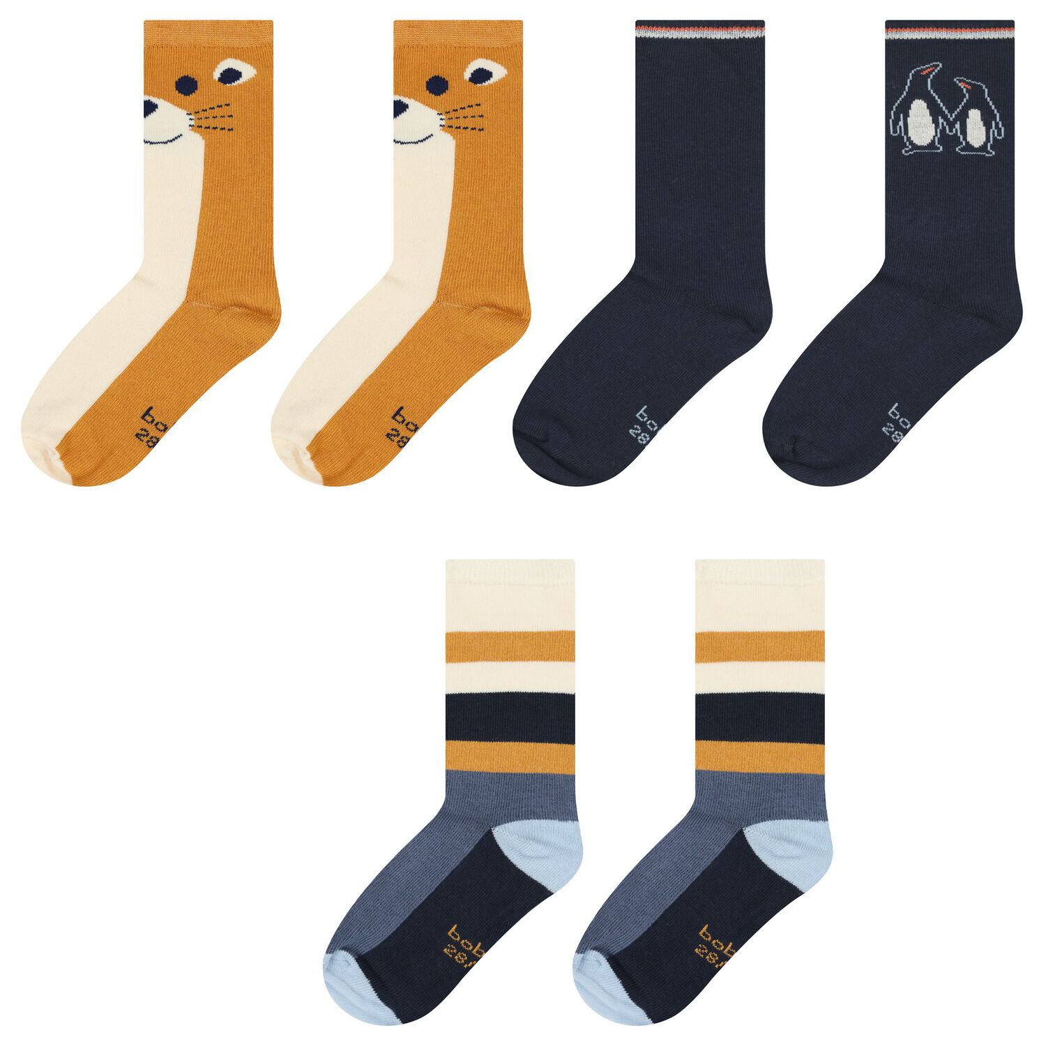 Boys Navy Blue & Beige Socks ( 3-Pack ), 1, hi-res