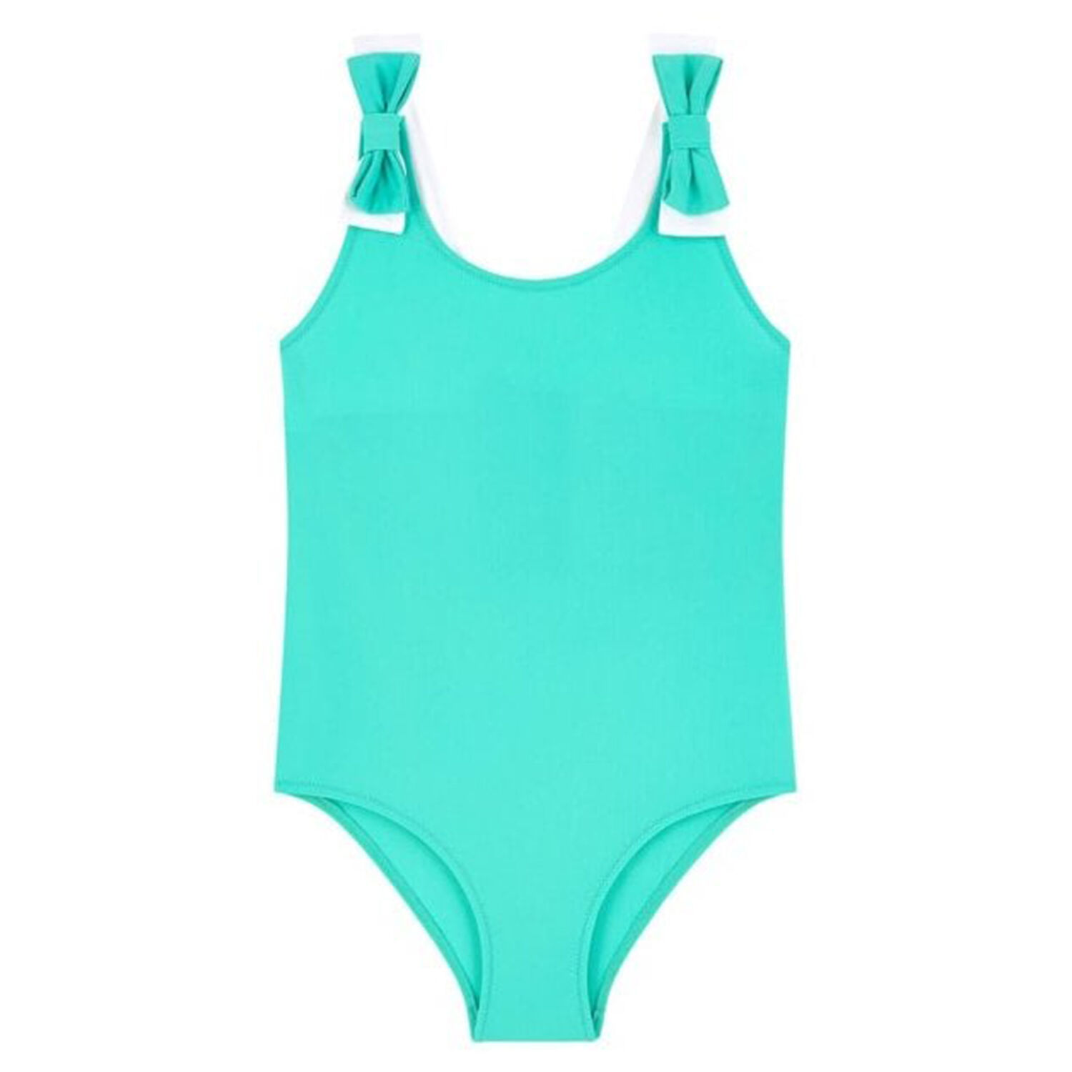 طقم سباحة بفيونكة باللون الاخضر والابيض للبنات, 1, hi-res