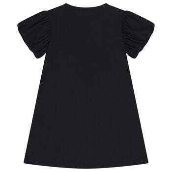 فستان بناتي أسود بشعار حقيبة