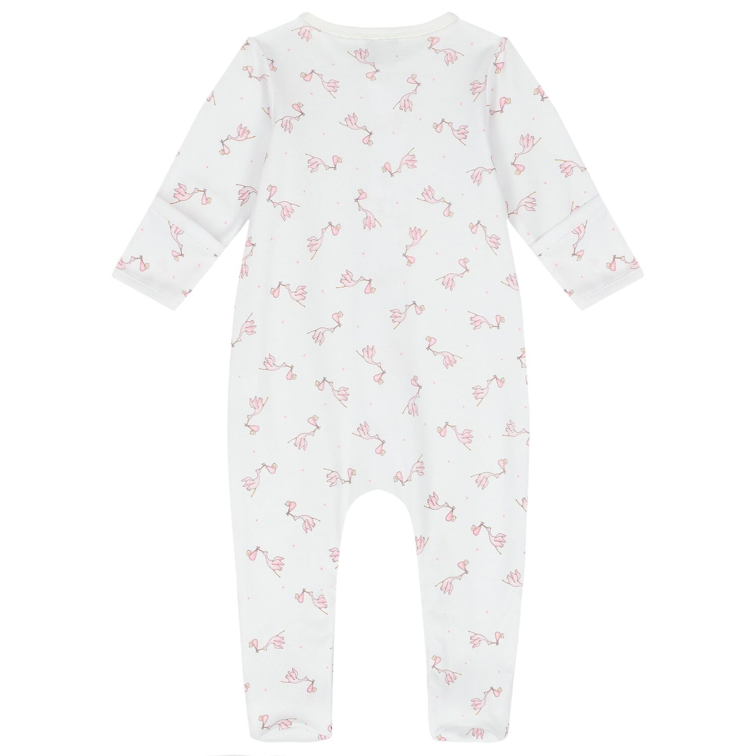 Baby Girls White & Pink Stork Print Babygrow, 2, hi-res image number null