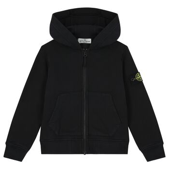 Boys Black Logo Hooded Zip Up Top