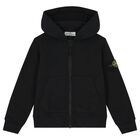 Boys Black Logo Hooded Zip Up Top, 1, hi-res