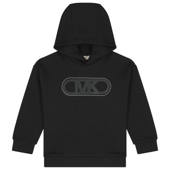 Girls Black Logo Hooded Top