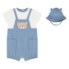 Baby Boys Blue & White Bear Romper & Hat Set, 1, hi-res