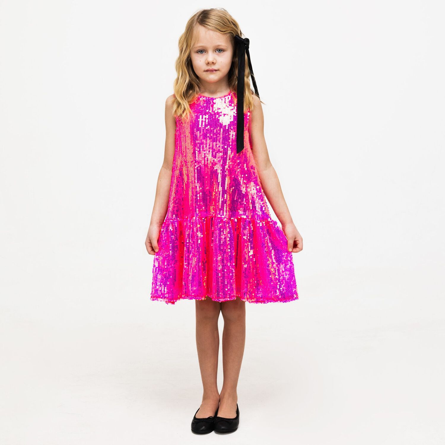 Girls Pink Embellished Sequined Dress, 1, hi-res image number null