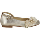 Girls Gold Floral Ballerina Shoes, 1, hi-res