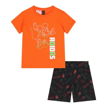 Orange & Black Disney Logo Baby Shorts Set