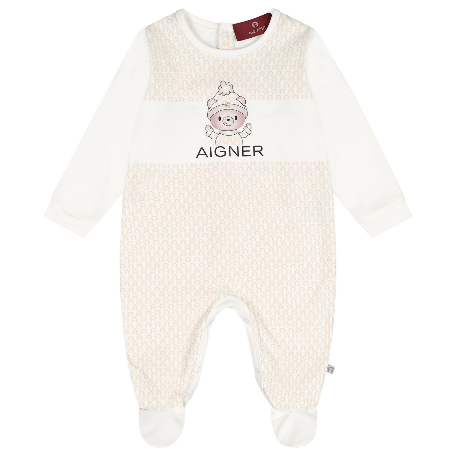 Ivory & Beige Teddy Bear Logo Babygrow, 1, hi-res