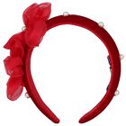 Girls Red Pearl Velvet Headband, 2, hi-res