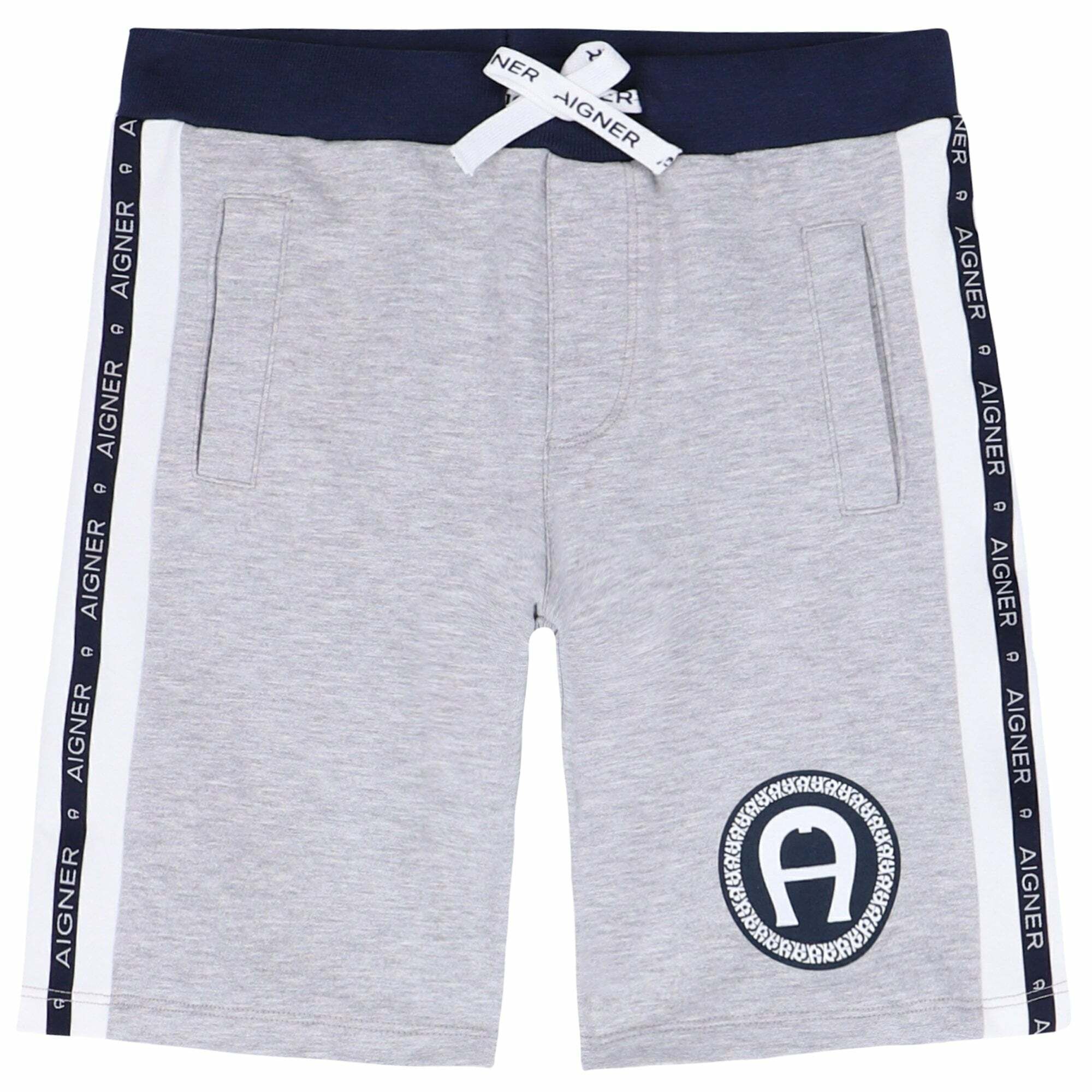 Aigner Boys Grey Logo Jersey Shorts Junior Couture QA