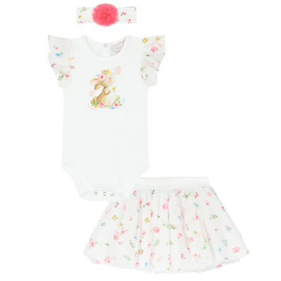 Baby Girls White Bunny Skirt Set